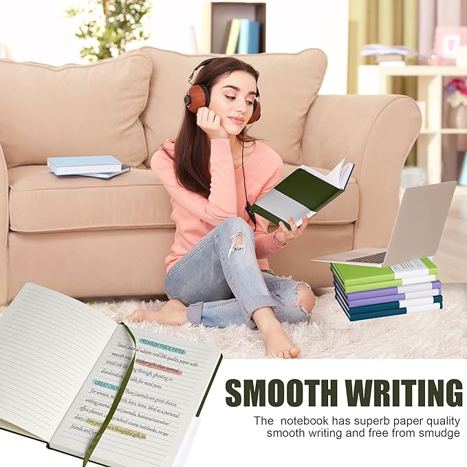 Lined Journal Notebook, 6Pack(Olive Green), 160 Pages, Medium 5.7 inches x 8 inches - 100 gsm Thick Paper, Hardcover