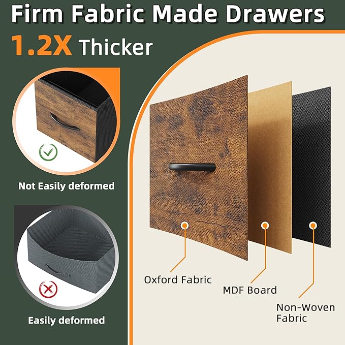 4 Drawer Lateral File Cabinet, Mobile Filing Cabinet for Large Printer, Home Office Functional Small Office Storage Cabinet & Printer Stand, Fabric Drawer, Fits Letter/A4, Rustic Brown