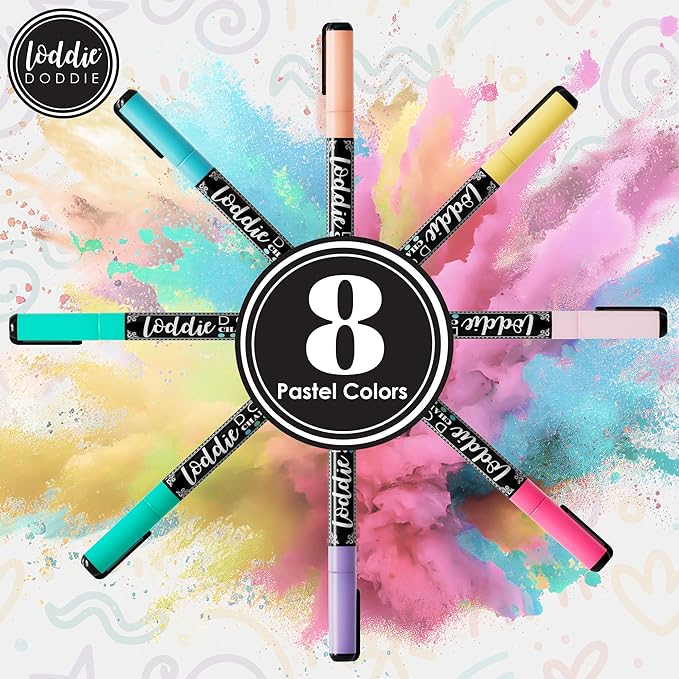 Loddie Doddie Liquid Chalk Markers Fine Tip - 8 Pack Macaron Pastel 1mm - Erasable Low-Odor Ink For Chalkboard & Dry Erase Markers - Non-Toxic Smudge-Proof