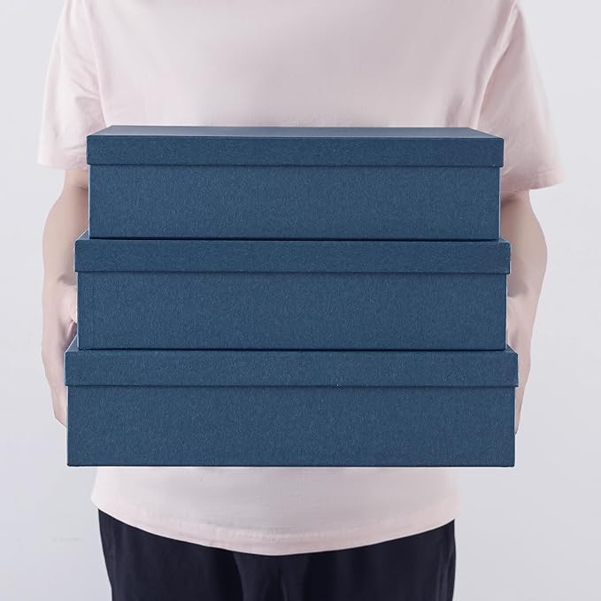 Soul & Lane Decorative Storage Boxes with Lids, Paper Storage Box Set for Keepsakes, Stationery, Office Organizers, Nesting Boxes, Navy Blue