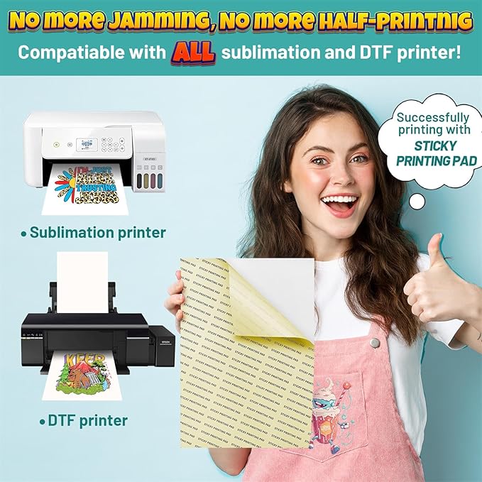 KASYU DTF Transfer Film, 50 Sheets 11"*17" DTF Paper with Smart Printing Pad for All Sublimation&DTF Printers,DTF Film for Sublimation Hack,Upgraded Direct to Film for All Color Fabric