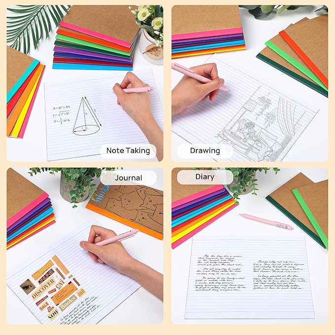 miikoul 24 Pack Composition Notebooks Bulk, A5 Kraft Lined Notebooks College Ruled Journal withs Rainbow Spines, 60 Pages Travel Journals for School Office Supplies,8.3"x 5.5",12 Colors