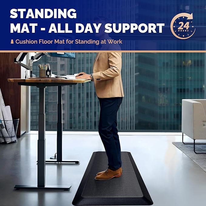 FEATOL Anti Fatigue Mat for Standing, 9/10 Extra Thick Ergonomic Standing Desk Mat, Comfort & Durable Memory Foam Standing Mat at Home,Office All Day (24" x 36", Black)