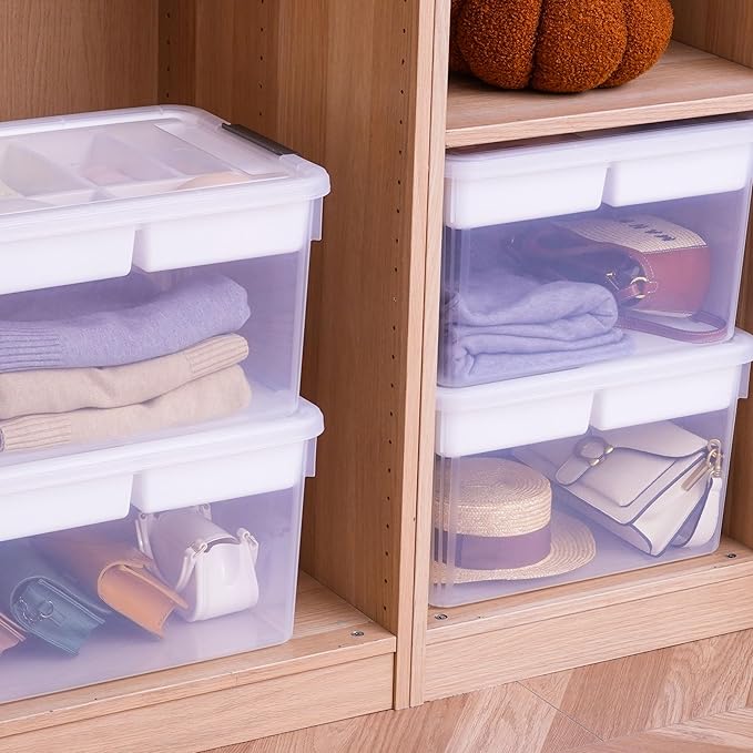 Citylife 32 QT Plastic Storage Bins with Removable Tray Large Stackable Storage Containers for Organizing Craft Storage and Storage Craft, Clothes, Files, Office Supplies, 4 Packs