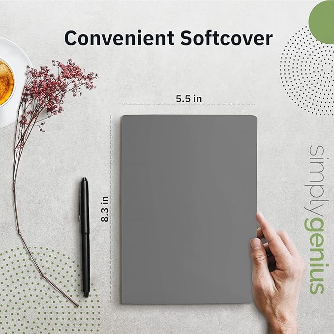 Simply Genius A5 Notebooks for Work, Travel, Business, School & More - College Ruled Notebook - Softcover Journals for Women & Men - Lined Note Books with 92 pages, 5.5" x 8.3" (Gray, 6 pack)