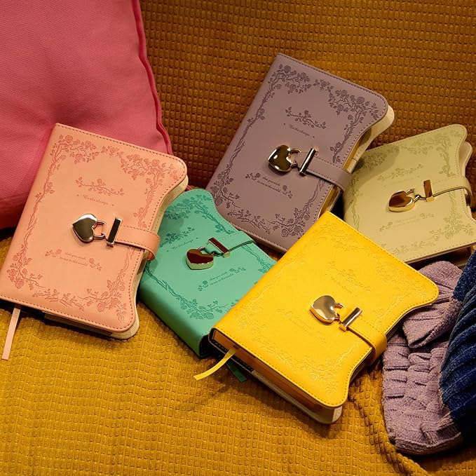 Diary with Lock and Keys for Girls Gift Ideas, 360 Gold Edged Pages Journal for Women, B6 Refillable Notebook for Writing with Pen and Bookmark (Garden Turquoise)