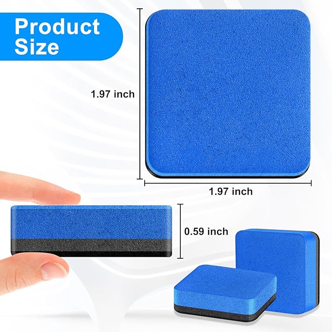 Jumlys 96 Pack Dry Erase Erasers, Mini Magnetic Dry Erase Eraser Bulk, Square Blue White Board Dry Erasers, Ideal Chalkboard Cleansers, Perfect for Kids Classroom, Home and Office (1.97 x 1.97 Inch)