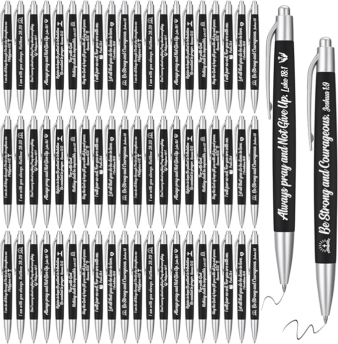 Yeaqee 100 Pcs Inspirational Pens Employee Appreciation Back to School Gifts Motivational Thank You Metal Greeting Quote Ballpoint Pen for Coworker Teacher(Black,Biblical)