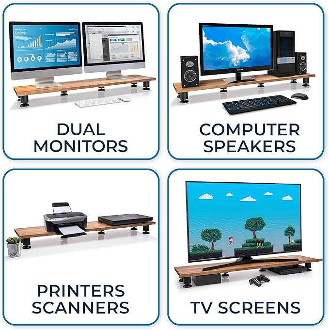 Nordik Large Dual Monitor Riser for 2 - Premium Handmade Hardwood Acacia Computer - Laptop TV Stand with Storage for Desk Accessories - Organizer Television