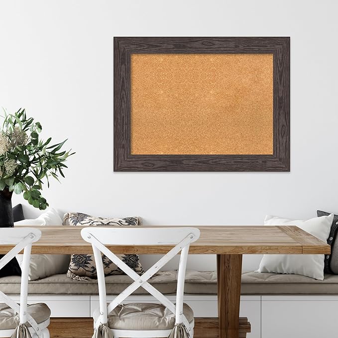Amanti Art Natural Cork Board for Wall, 26x34 Vision Board with Black Wood Frame, Medium Corkboard Office Decor for Home Organization, Rustic Farmhouse Corkboard Pinboard to display items for home