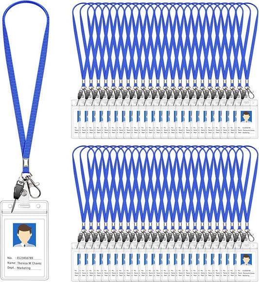 60 Pack Neck Lanyard with ID Badge Holder, Office Strap Bulk Lanyards, Stainless Metal Swivel Hook for Name Tag, Badge Holders, Keychains, Card, Blue