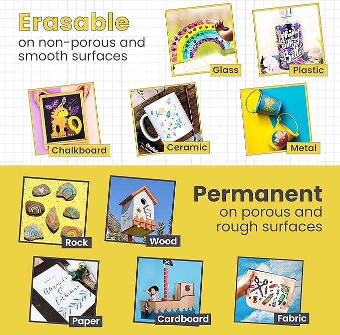 5 Gold Chalkboard Chalk Markers - Gold Dry Erase Markers for Blackboard, Chalkboard Signs, Windows, Glass | Variety Pack - Fine & Jumbo Size Ink Pen (1mm, 3mm, 6mm, 10mm, 15mm)