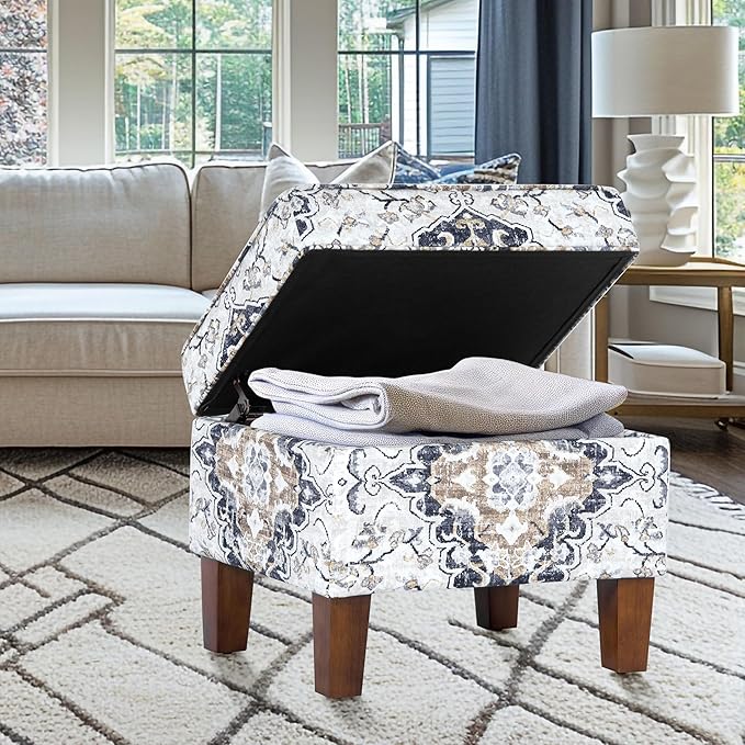 Home Decor | Dinah Collection Modern Storage Ottoman | Ottoman with Storage for Living Room & Bedroom(Antiqued Ebony Cream)
