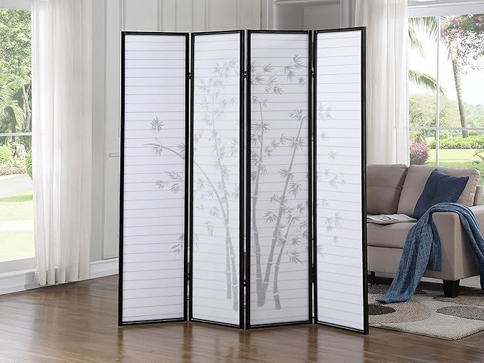NicBex Room Divider 4 Panel Room Dividers with Oriental Style Partition Room Dividers and Folding Privacy Screens Wall Divider for Home, Office, Room Separation,72" W x 1" D x 71" H, Black