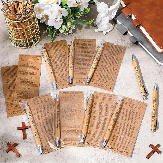 50 Sets Religious Bible Verse Gifts Bulk Christian Bookmarks Inspirational Bamboo Pens Easter Gifts for Men Women Sunday School Church Activities