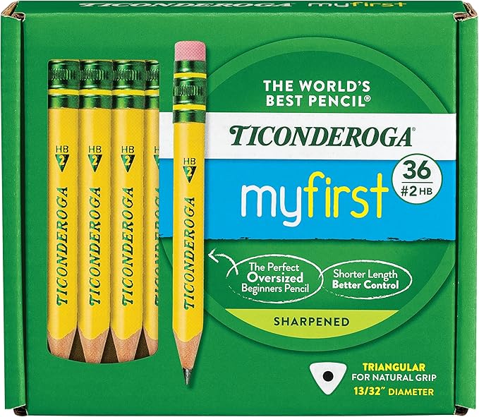 Ticonderoga My First Short Triangular Wood-Cased Pencils, #2 HB Soft, Yellow, 36 Count