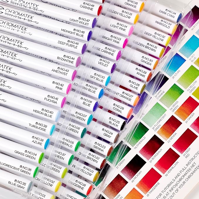 CHROMATEK 108 Watercolor Pens Set | Including 15 Page Pad & Online Video Tutorial Series | 5 Aquapens & 100 Unique Colors | Real Brush Pens | Easily Blendable, Vivid and Smooth