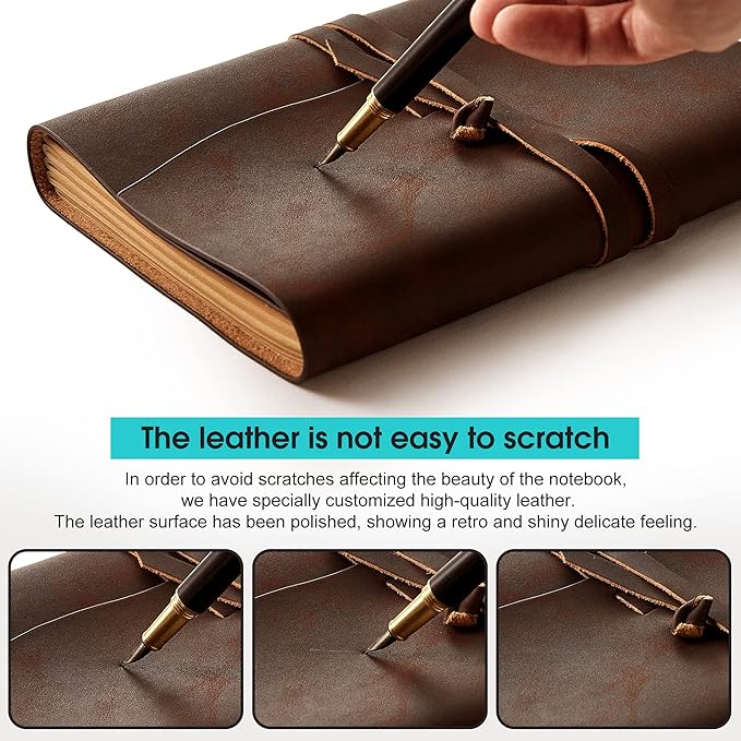 Leather Journal Notebooks for Work, A5 Size Diary, 6x8.1 Inch, Genuine Leather Journals for Writing, Vintage Style Personalized Journal, Ideal for Women and Men, Artists, Travelers, Dark Brown