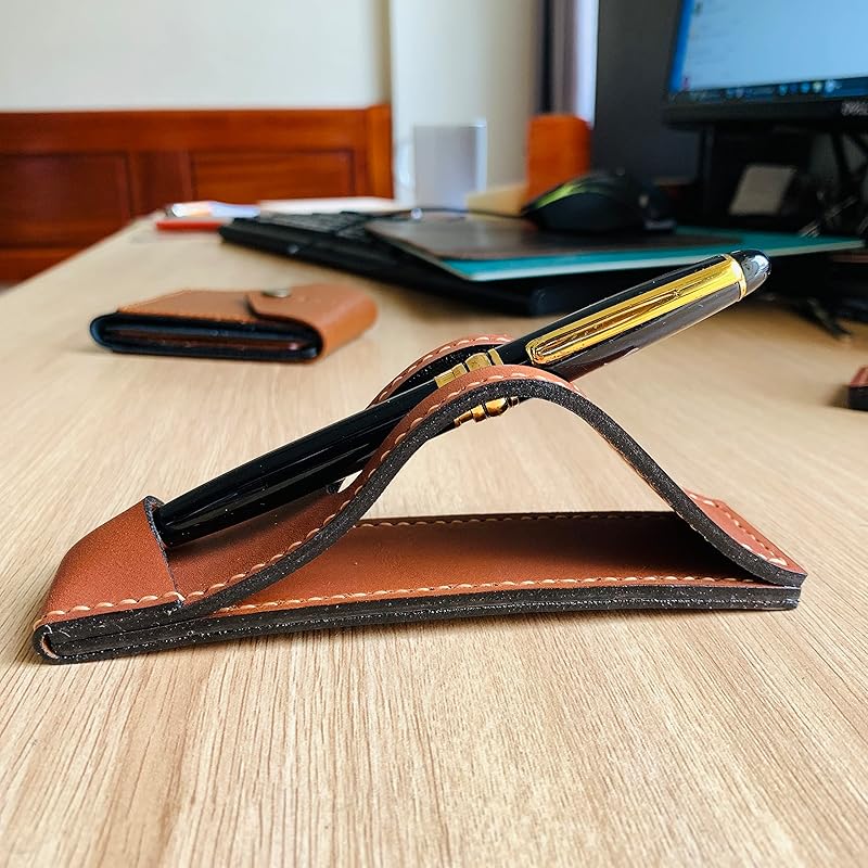 Leather Fountain Pen Stand, Leather Pen Holder Office Pen Stand Gift for Boss, Husband, Wife, Friends or coworker, Leather Pen Stand for Desk gift for him her