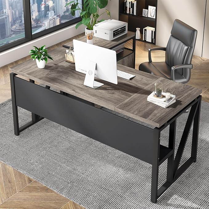 Tribesigns Office Desk with Drawers Sets, 63 inches L Shaped Executive Desk with Mobile File Cabinet for Home Office Furniture Sets (Dark Oak, 63-inch)