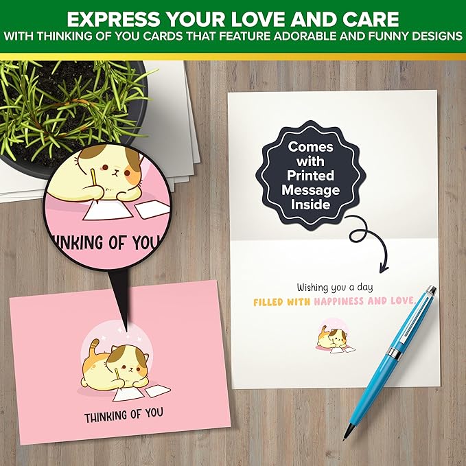 Decorably 24 Pack Assorted 6x4in Funny Thinking of You Cards with Envelopes and Stickers, 24 Unique Fun Designs Funny Cards with Printed Message Inside
