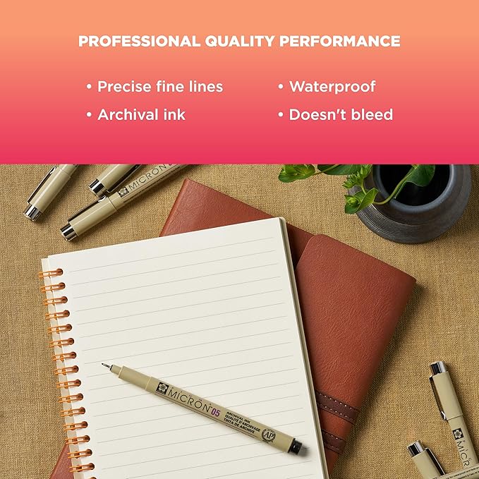 SAKURA Pigma Micron Fineliner Pens - Archival Black Ink Pens - Pens for Writing, Drawing, or Bullet Journaling - Assorted Point Sizes - 6 Pack