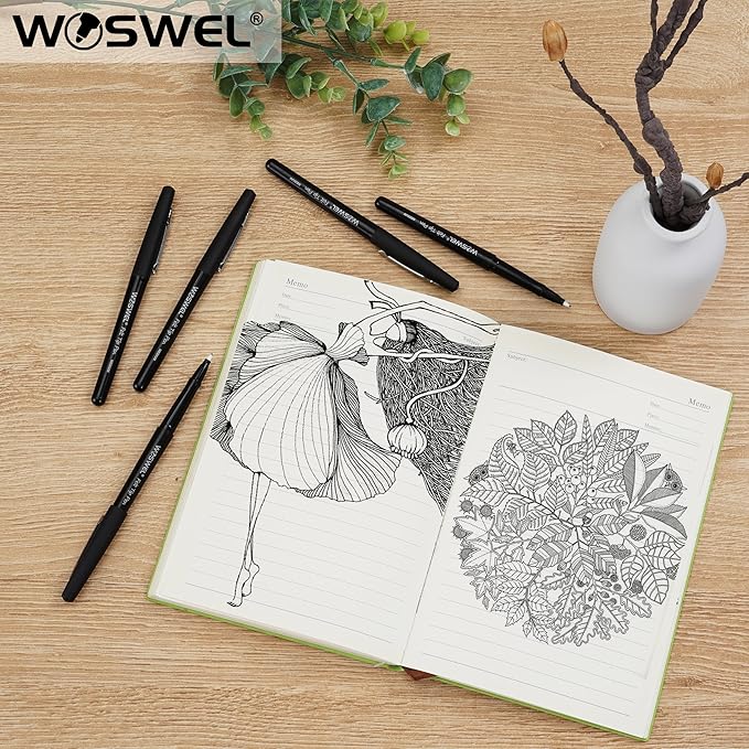 Black Felt Tip Pens, 32 Black Pens, 0.7mm Medium Point Felt Pens, Felt Tip Markers Pens for Journaling, Note Taking, Planner, Writing,Drawing.Perfect for Art Office and School Supplies