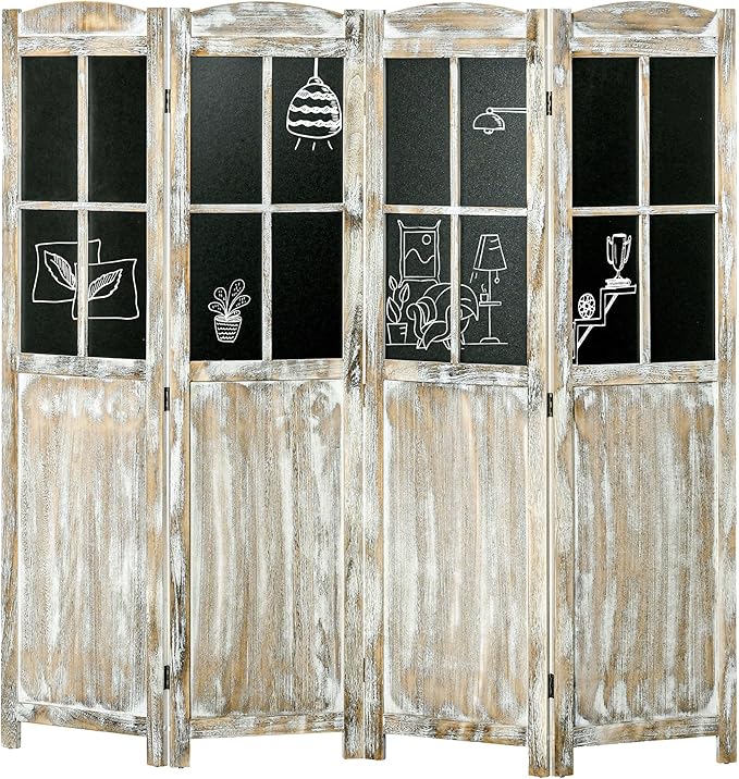 NicBex Room Divider 4 Panel Room Dividers with Black Boards Partition Room Dividers and Folding Privacy Screens 5.6 FT Wall Divider for Home, Office, Room Separation,70.75"W x 0.75"D x 69.75"H,Natural