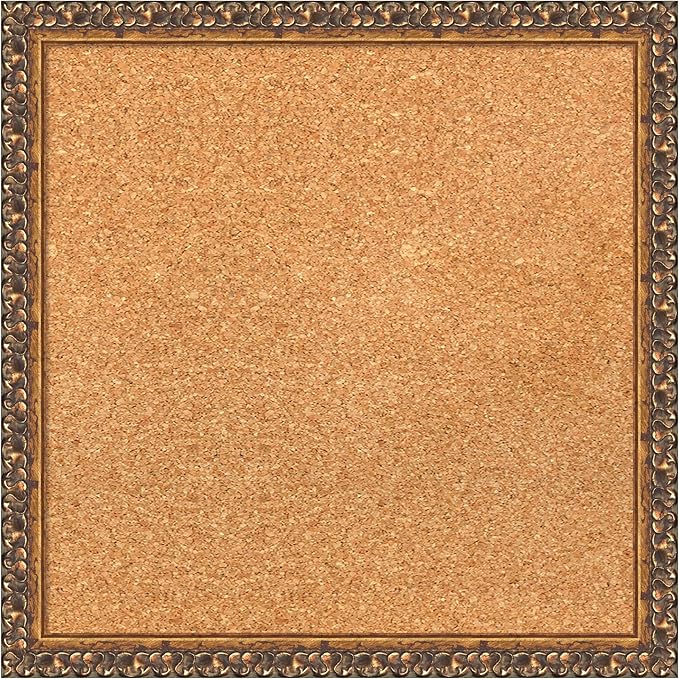 Amanti Art Natural Cork Board for Wall, 18x18 Vision Board with Bronze Frame, Small Corkboard Office Decor for Home Organization, Traditional Corkboard Pinboard to Display Items for Home Organization