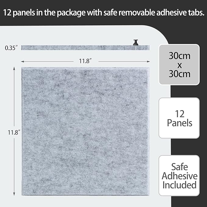 Large Felt Bulletin Board(48" x 36"),Cork Board Alternative,12 Pack Felt Wall Tiles with Safe Removable Adhesive Tabs,Notice Pin Board/Message Board/Vision Board for Office, School & Home