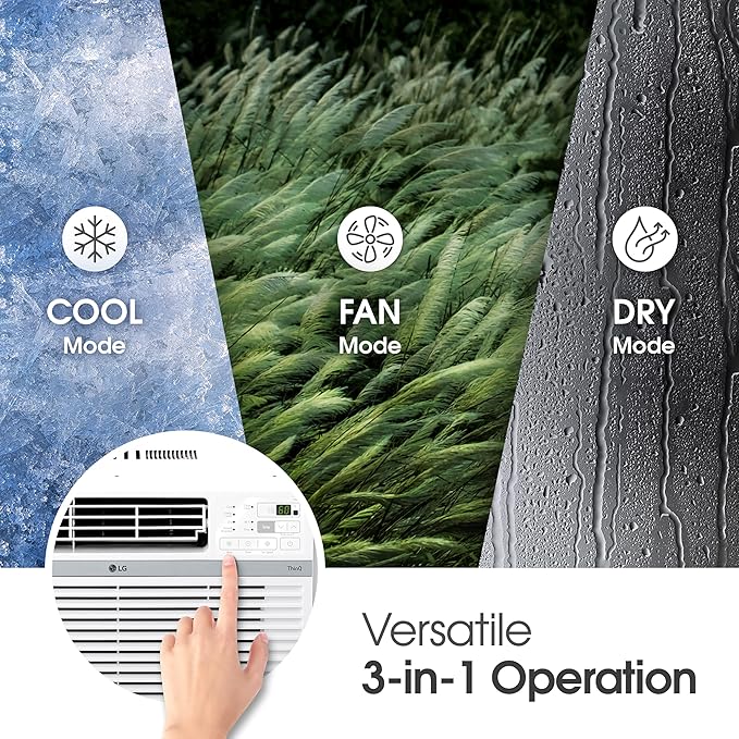 LG 24,500 BTU Smart Window Air Conditioner, 230/208V, Cools Room up to 1560 Sq. Ft. for Bedrooms, Living Room, Apartments, with Remote, 3 Fan Speeds, 24-Hour Timer, White
