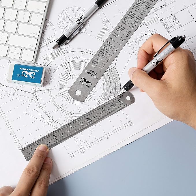 Mr. Pen- Steel Rulers, 2 Pack, 6" and 12", Gold, 6 Inch Ruler Metal Rulers, Small Metal Ruler 6 Inch Metal Ruler Thin Flat, Stainless Steel Ruler 12 Inch, Centimeter Ruler, Steel Ruler 12 Inch
