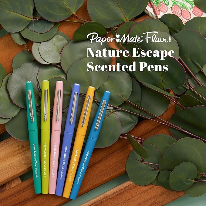 Paper Mate Flair Nature Escape Scented Felt Tip Pens, Medium Point (0.7mm), Assorted Colors, 16 Count - Perfect for Journaling, Writing, Coloring, Teacher Supplies
