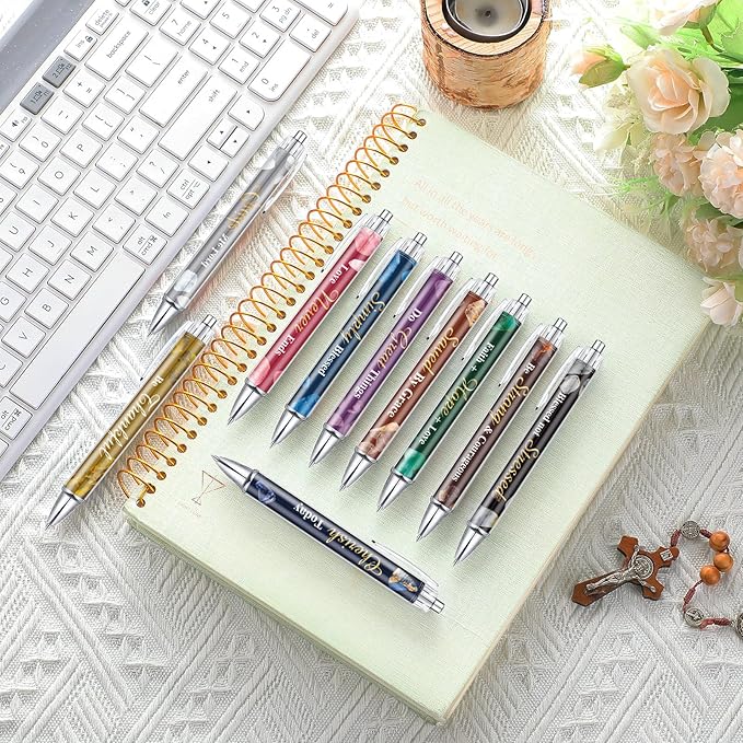 Tinlade 10 Pcs Christian Pens for Women Religious Ink Pens Easter Gifts Inspirational Quotes Bible Verse Ballpoint Funny Office Supplies for Women Men Coworker(Stone)
