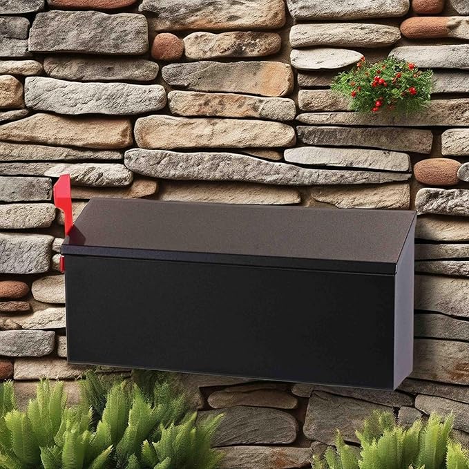 Black Wall-Mounted Mailbox - Security Wall Mailbox - Waterproof Iron Vertical Delivery Mail Box Outdoor