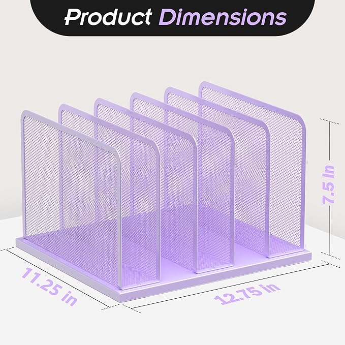 Kuntine.B Desk File Organizer Upright Mesh Desktop Organizer File Sorter Office Organization File Holder for Home, Office & Classroom (Purple, 1 Pack 5-Section)
