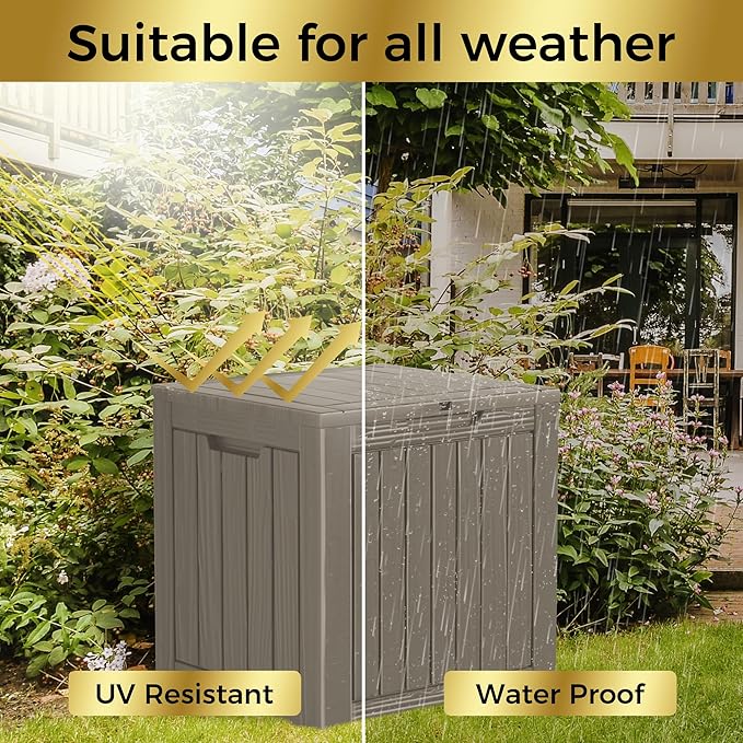 35 Gallon Lockable Resin Deck Box, Waterproof & UV-Resistant Outdoor Storage Box for Outdoor Cushion Storage, Garden Tools & Pool Accessories Storage, Gray