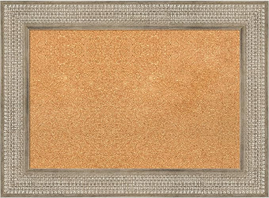 Amanti Art Natural Cork Board for Wall, 22x30 Vision Board with Silver Wood Frame, Medium Corkboard Office Decor for Home Organization, Traditional Corkboard Pinboard to Display Items for Home