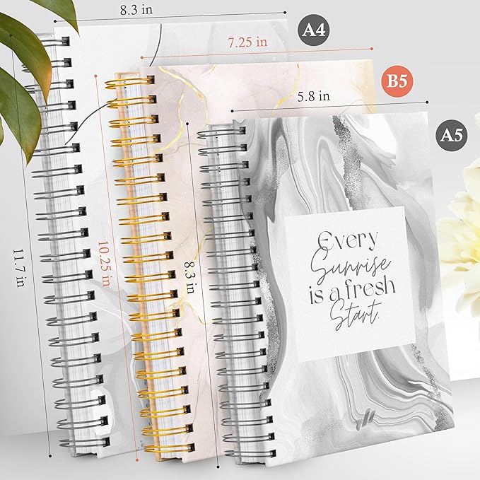 Spiral Journal Notebook - 10.25" x 7.25" Design, 100 GSM Paper, 300 Pages. Spiral Notebook Journal for Women - Premium Quality Spiral-Bound Journaling Notebooks. - Find Joy (Marble)