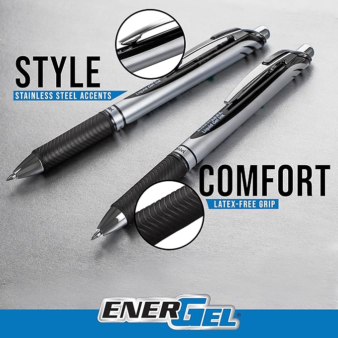 Pentel® EnerGel™ RTX Retractable Liquid Gel Pens, Medium Point, 0.7 mm, 54% Recycled, Blue Barrel, Blue Ink, Pack Of 12 Pens