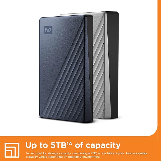 WD 2TB My Passport Ultra, Blue, Portable External Hard Drive, backup software with defense against ransomware, and password protection, USB-C and USB 3.1 - WDBC3C0020BBL-WESN