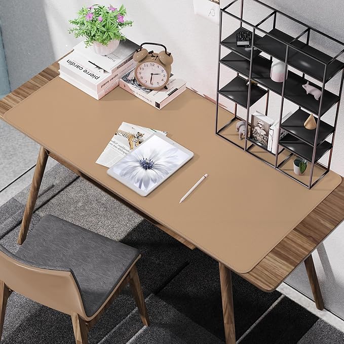 Leather Desk pad Protector, Large Desk mat with Natural Cork & PU Leather,Mouse pad,Non-Slip Office Desk Mat,Waterproof Desk Writing Pad for Office and Home (47in*23in,Dark Apricot)