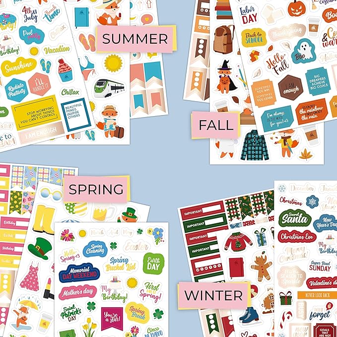 Clever Fox Seasonal Planner Stickers – 600+ Month, Holiday & Seasons Stickers for Your Planner, Monthly Journal & Calendar – 18 Sheets, Set of Stickers & Washi Tape by Clever Fox (Seasonal Pack)