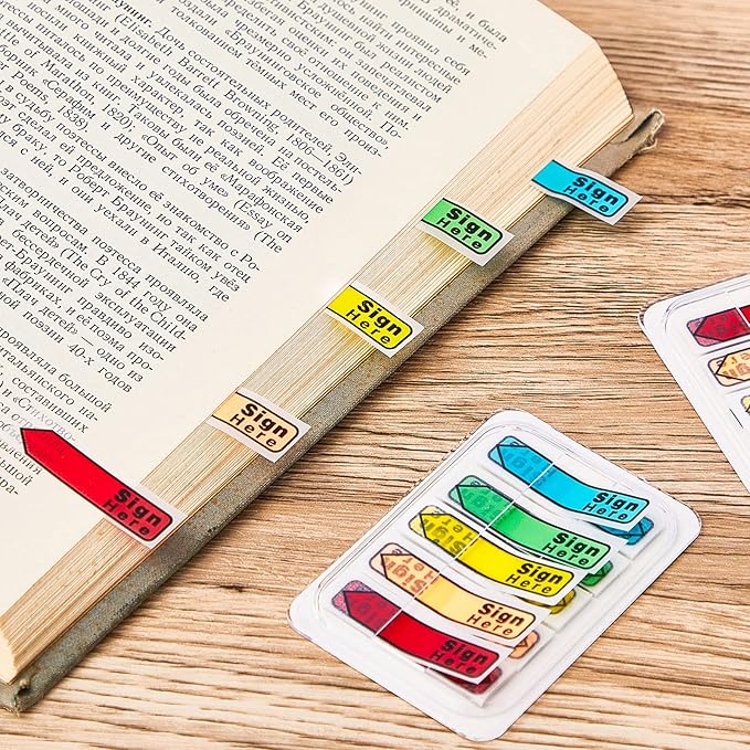 Colarr 10 Pack 1000 Pieces Sign Here Date Tabs Sign Here Date Stickers Flags Please Message Flags for Office Notebook Annotating Books Notary Books(Multicolor,Cute)