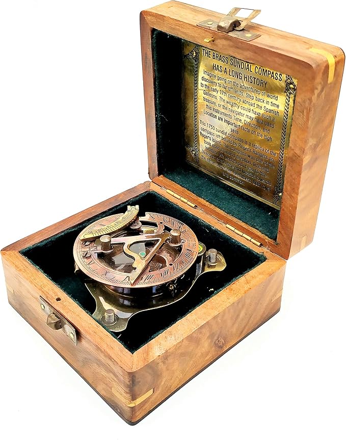 Sundial Compass, Vintage Marine West London Antique 2.5" Brass Sundial Compass Nautical Decor Big Brass Triangle Sundial Compass with Adjustable Screw Legs