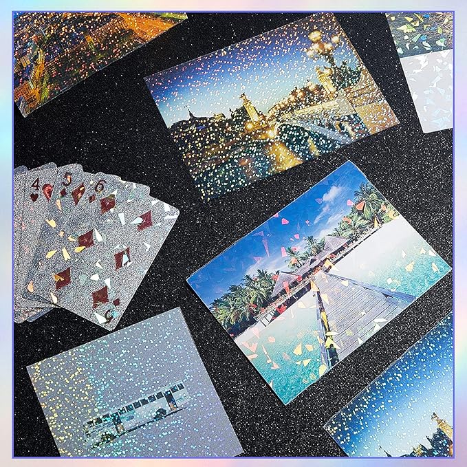 36 Sheets Holographic Sticker Paper Clear A4 Vinyl Sticker Paper Self Adhesive Waterproof Transparent Film Gem Rainbow Star Patterns, 11.7 x 8.3 Inch (Gem, Dot)