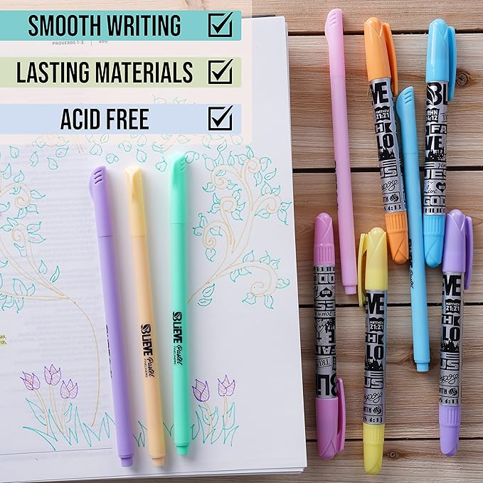 BLIEVE Aesthetic Highlighters and Gel Pens And Soft Tip, No Bleed Dry Fast Easy to Hold, for Bible Journaling Planner Notes School Office Supplies (Pastel, 10 Pack)