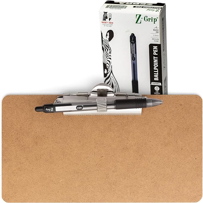 Officemate 5" x 9" Clipboard for Receipts, Low Profile Metal Clip & Pen Holder on Side, Memo Size for Restaurants, Hotels, Food Trucks, Bars, Schools, and Other Venues, 12 Clipboards + 12 Pens (83159)