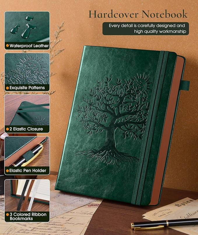 Vintage Leather Journal - 300 Page Lined Journal Notebook with Numbered Pages,A5 Notebook for Women Men,Travel Diary,Daily Journal for Writing, Note Taking, School & Work (5.8" x 8.3")