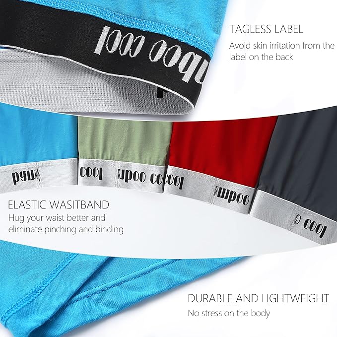 BAMBOO COOL Men's Ultra Breathable Underwear,No Riding Up Boxer Briefs with ComfortFlexible Waistband,Multipack